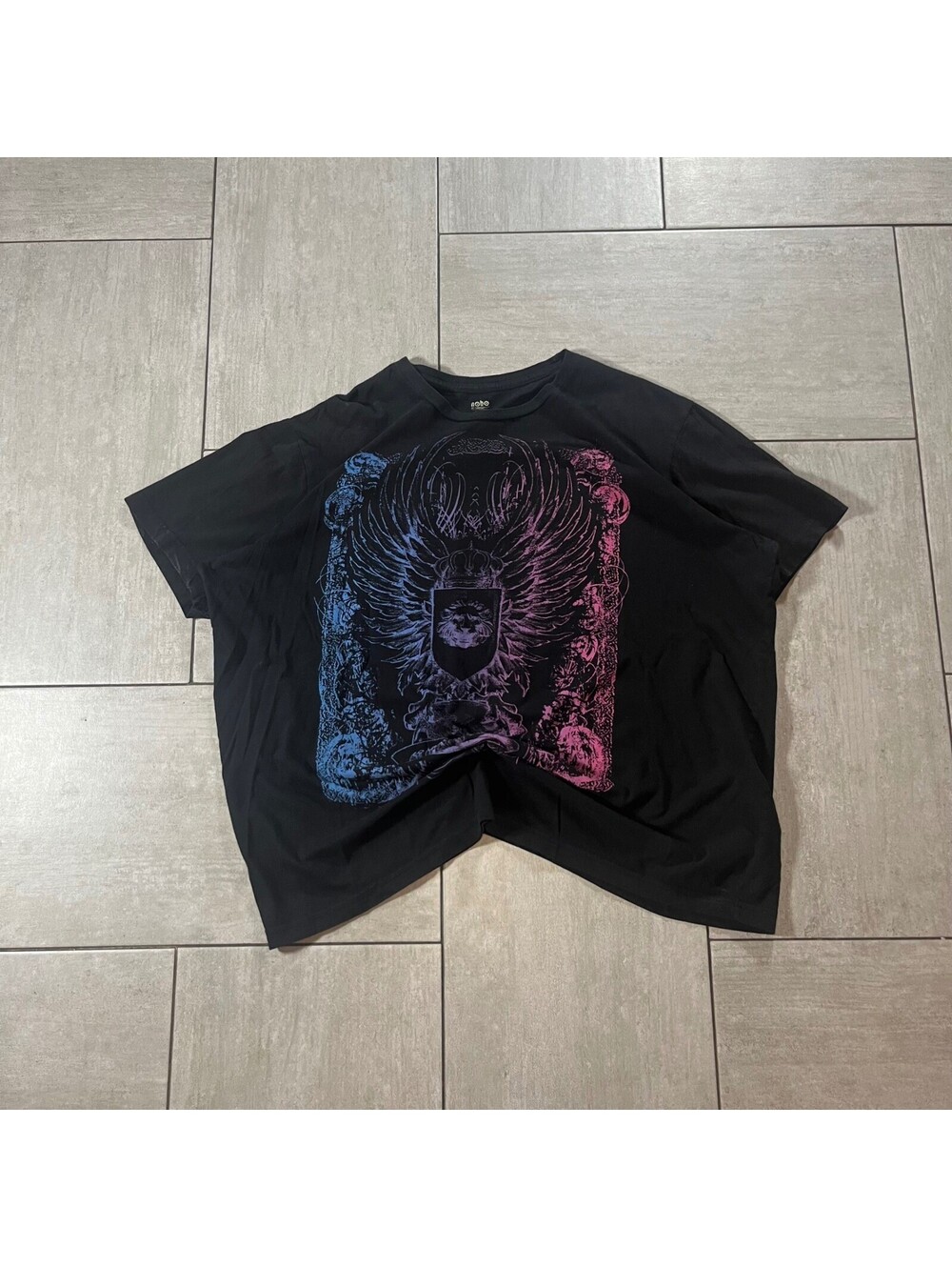 No Boundaries Mens 2XL Black Graphic Tee Blue Pink Lion Crest Shirt